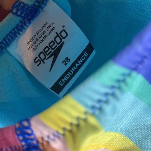 Speedo Swimsuit Women's 28 Multicolor Rainbow Wave Square Neck One Piece 8070 - Picture 4 of 5